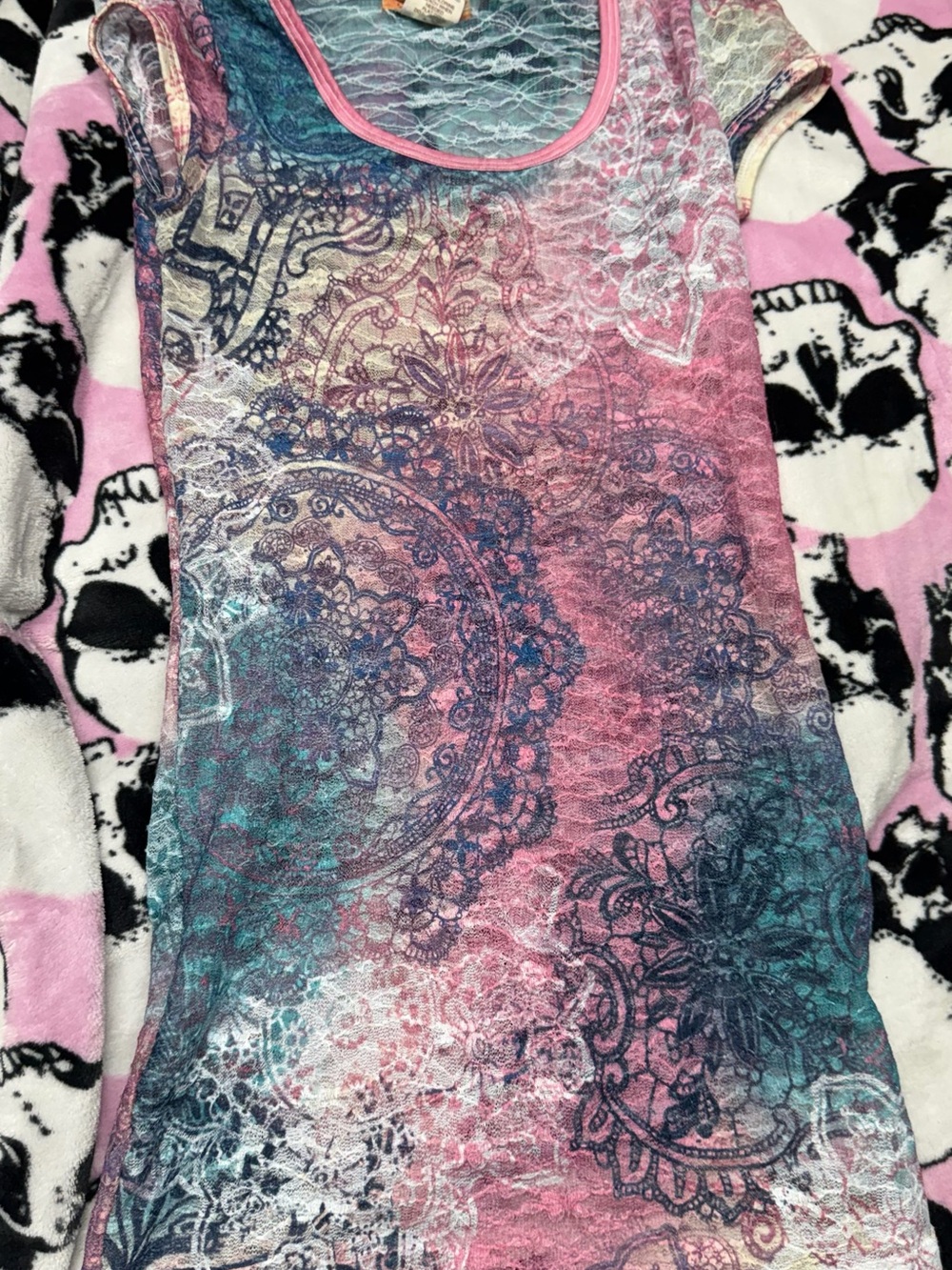 Vintage Mudd Pink Blue Ombre Lace-Print Tank Top